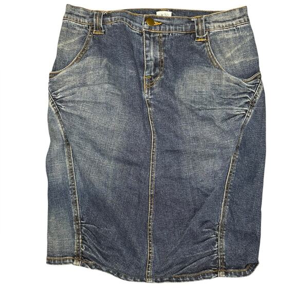 Y2K Cache Ruched Back Denim Pencil Skirt Womens Size 8 Butt Ruching Streetwear - Picture 2 of 8
